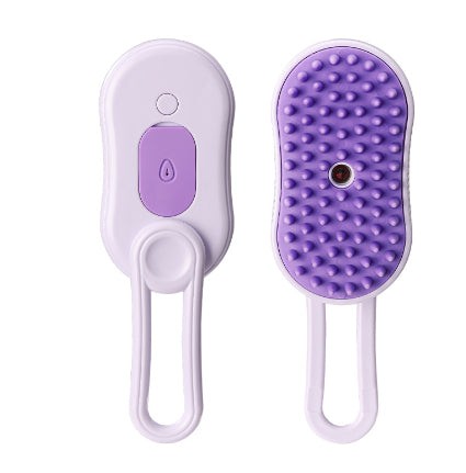 3-in-1 Electric Steam Pet Grooming Brush with steam spray and ergonomic handle
