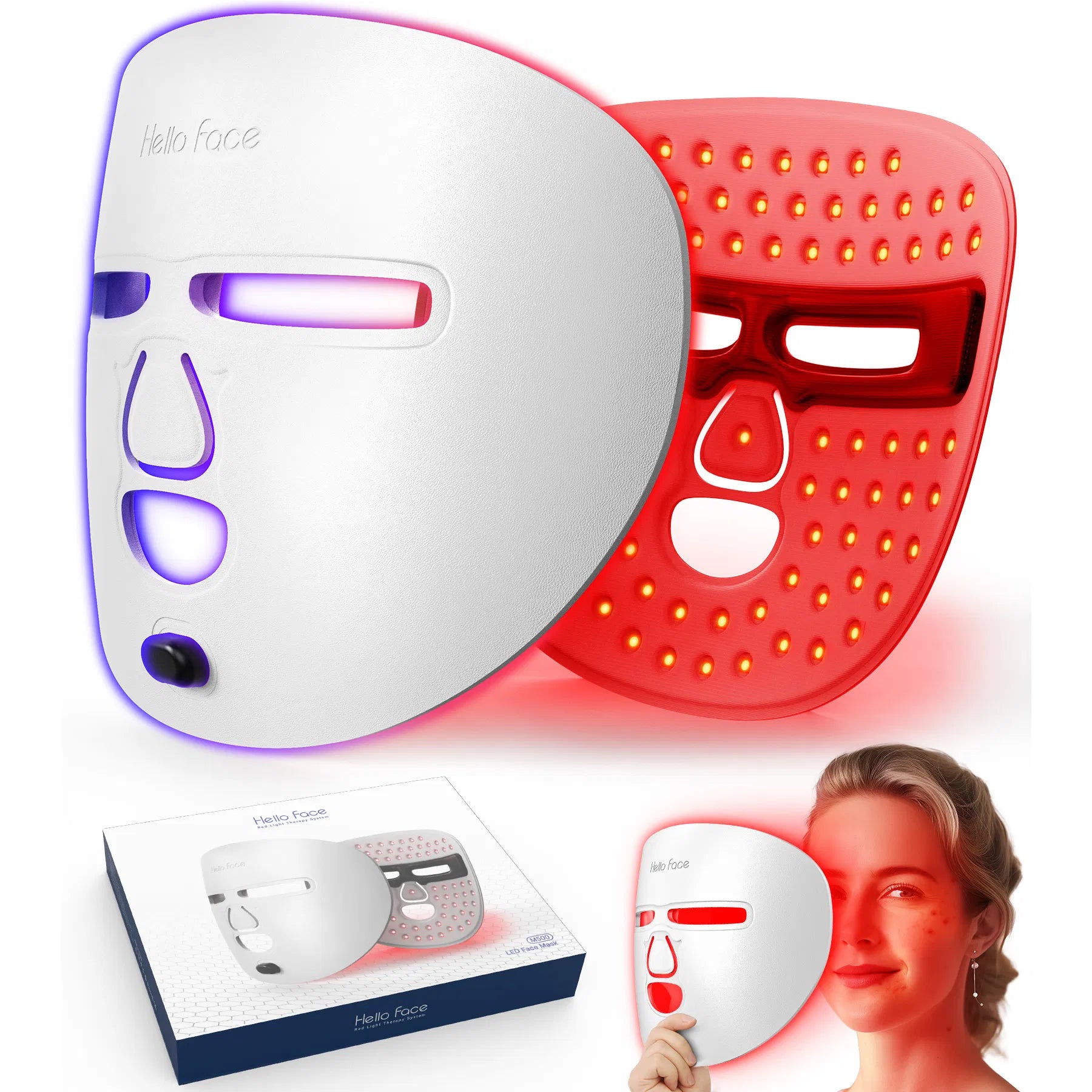 Wireless LED light therapy face mask with red and blue LED chips for anti-aging and acne treatment