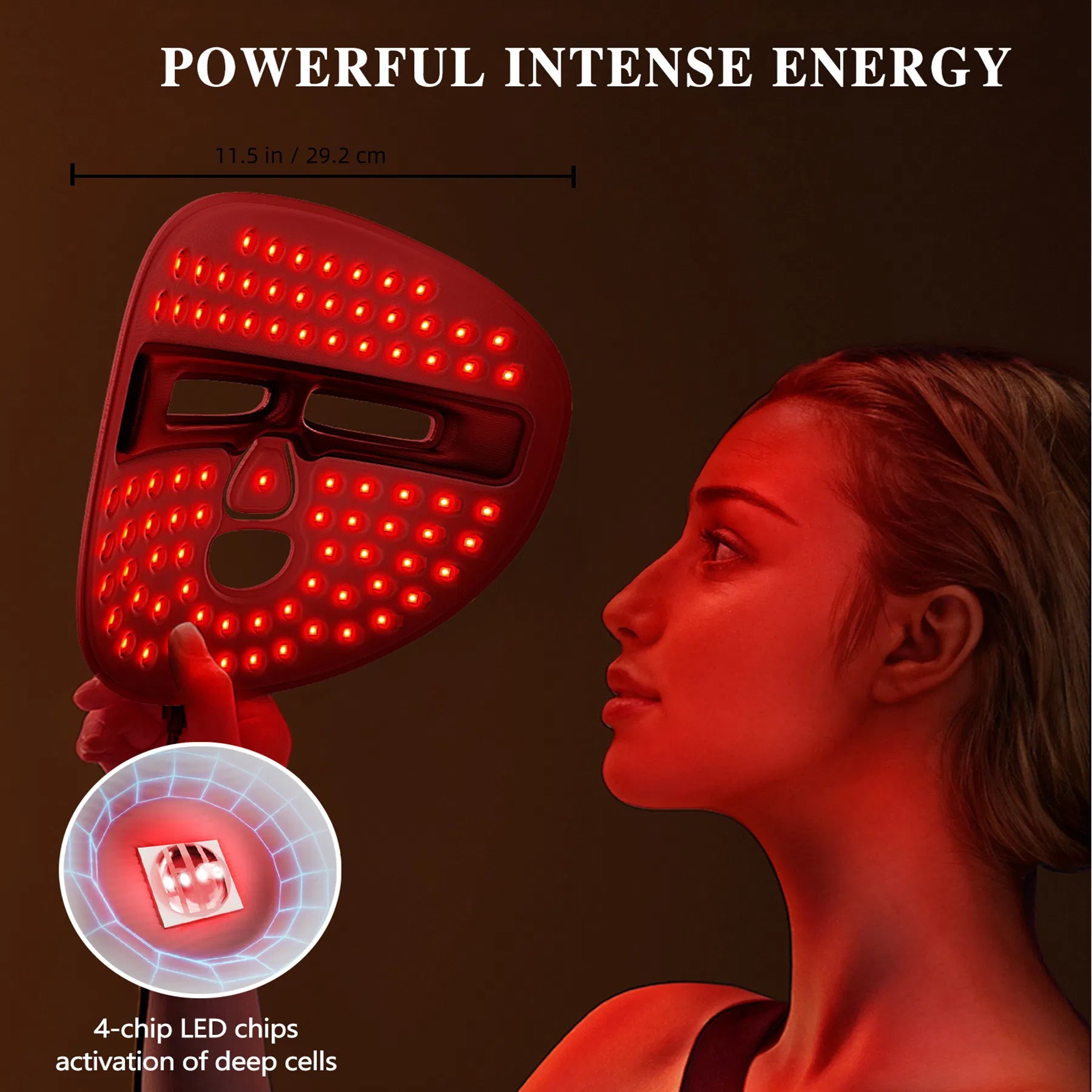LED Light Therapy face mask with red and blue light for anti-aging and acne treatment, featuring wireless design and 336 LED chips