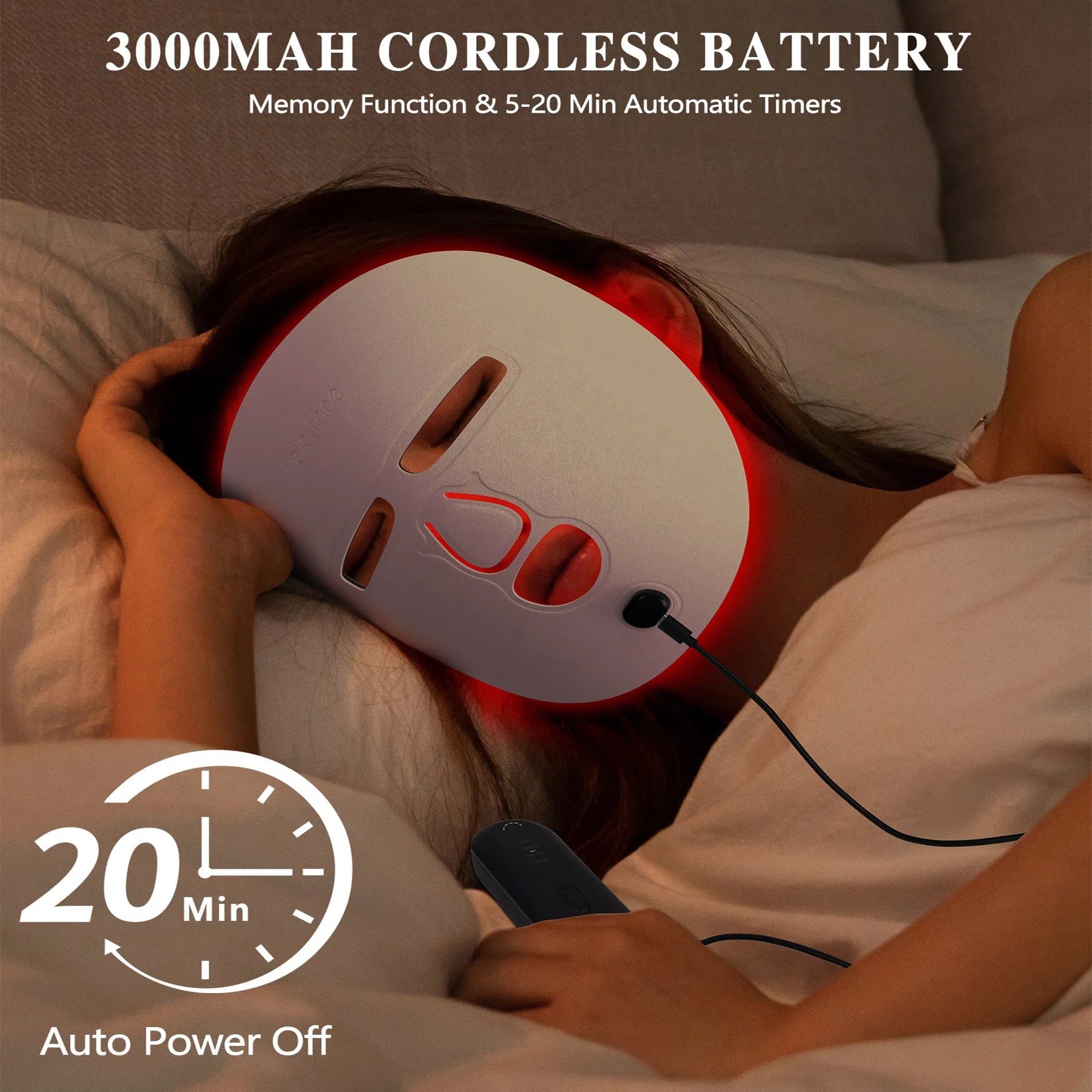 Wireless LED light therapy face mask with red and blue LED chips for wrinkle reduction and acne treatment