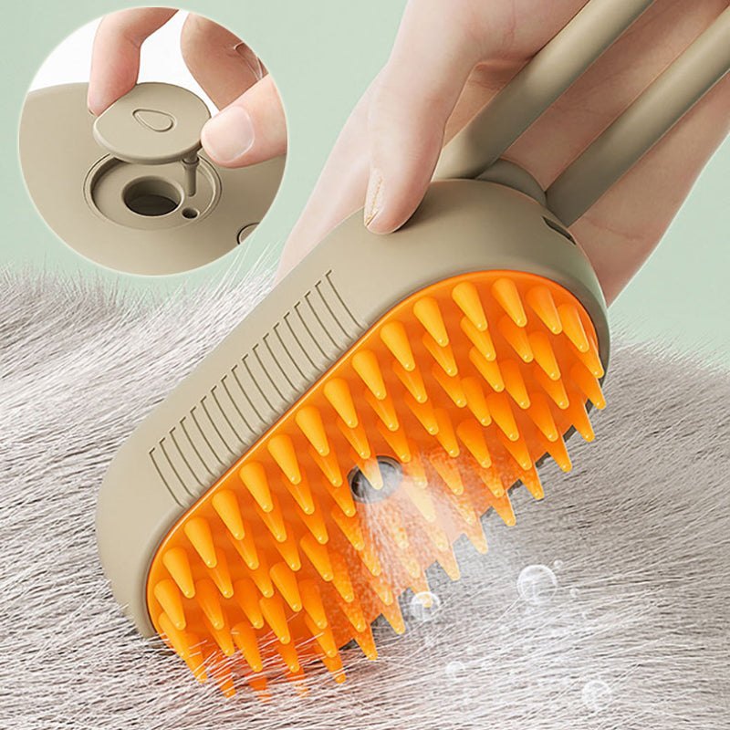 3-in-1 Electric Steam Pet Grooming Brush with ergonomic handle and steam spray technology