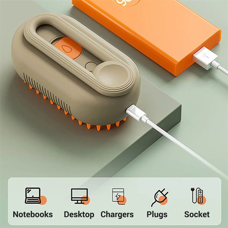 3-in-1 Electric Steam Pet Brush with steam spray detangling and shedding reduction for pets
