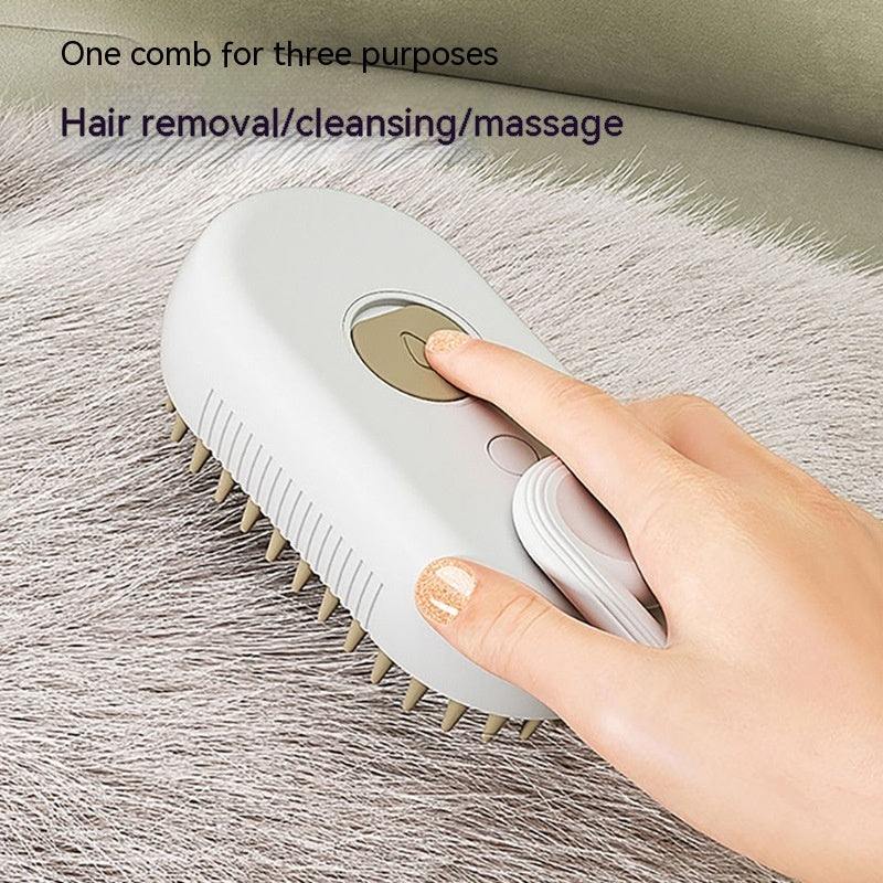 3-in-1 Electric Steam Pet Brush with steam spray and silicone bristles for gentle detangling and shedding reduction
