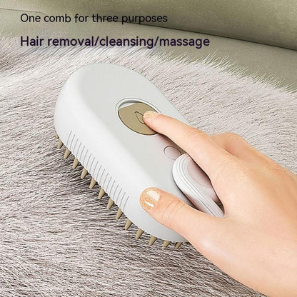 3-in-1 Electric Steam Pet Brush with steam spray and silicone bristles for gentle detangling and shedding reduction